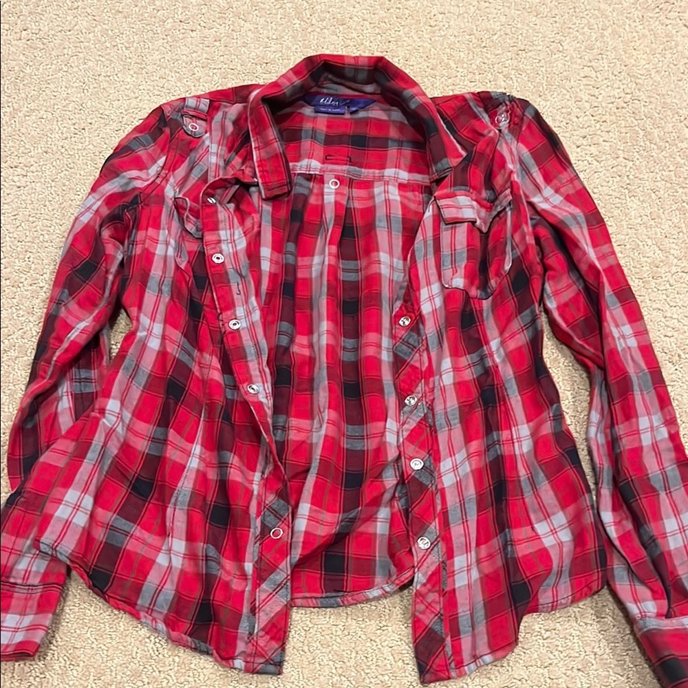 Urban Pipeline Red and Gray Button Down Shirt Casual Plaid